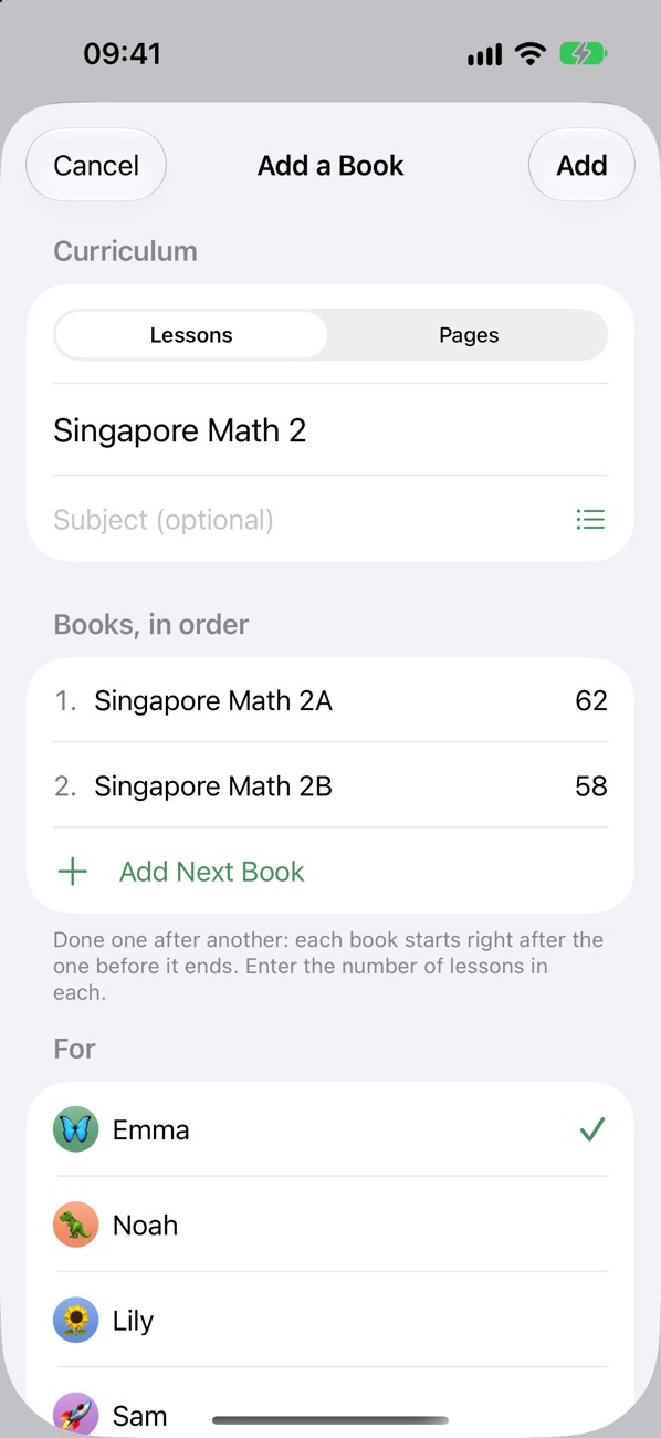 A curriculum made of two books, Singapore Math 2A and 2B, done in order